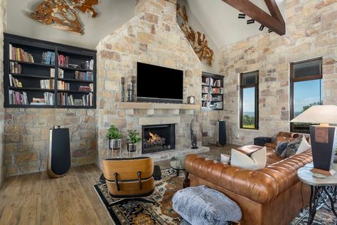 HALL HOME - Texas Home Plans Ranch Style Living Room, Hill Country Decor, Texas Hill Country Decor, Texas Life, Portfolio Project, Texas Ranch, Three Car Garage, Clerestory Windows, Dr House