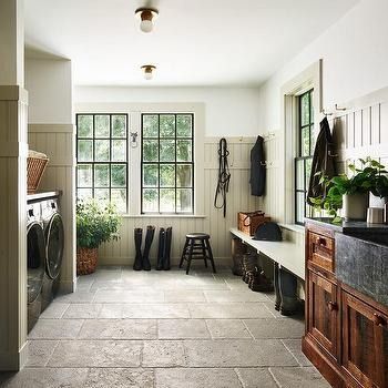 Combination Mudroom Laundry Room Design Ideas Cottage Style Mudroom, Old New England Homes, Laundry Room Combo, Kristina Crestin, Farmhouse Home Design, Farmhouse Fixer, White Farmhouse Sink, White Laundry Rooms, Jonathan Knight