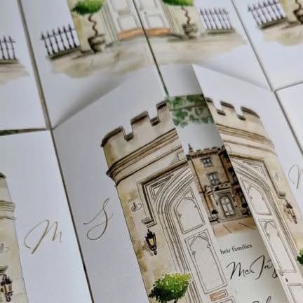 Crossbasket Castle on Instagram: "When the invitations look this wonderful, you know you’ll be part of something special. We are blown away by the talent of artist @jademarieatelier who perfectly captured our grand entranceway, where our wonderful couple�’s fairytale wedding began. If you’ve been part of a wedding at Crossbasket Castle, please do share your creations with us for future brides and grooms to consider.     #CrossbasketCastle #PureEscapism #ScottishWeddingVenue" Crossbasket Castle, Brides And Grooms, Future Bride, Wedding Invite, Travel Scrapbook, Fairytale Wedding, Something Special, A Wedding, Fairy Tales