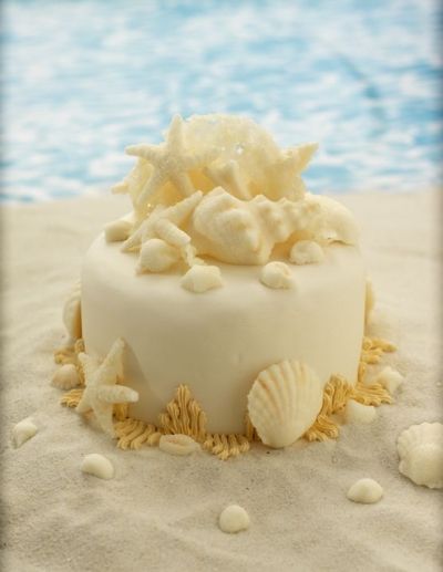 The Beach By Silver044 on CakeCentral.com Beach Theme Cakes, Beach Birthday Theme, Beach Dessert, Seashell Cake, Beach Theme Wedding Cakes, Sand Cake, Beach Themed Cakes, Beach Cake, Beach Themed Wedding