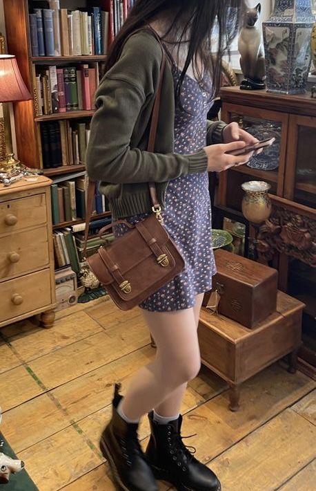 Collage Outfit Aesthetic, Dress With A Jacket Outfit, White Tights And Skirt Outfit, Downtown Cottagecore Outfits, Abigail Hobbs Outfit, Twee Summer Outfits, 500 Days Of Summer Outfits, Cozycore Outfit, Pants Under Dress