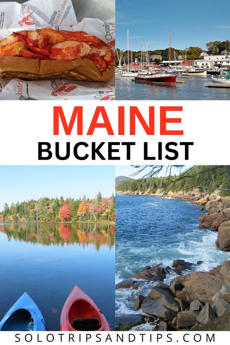 Maine bucket list, including lobster roll, Camden harbor, fall colors and kayaking, Acadia National Park. Maine Bucket List, Vacation In Maine, Things To Do In Maine, Portland Maine Travel, Maine Road Trip, Vintage Seaside, Baxter State Park, Visit Maine, New England Road Trip