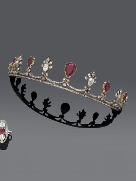 A BELLE EPOQUE RUBY AND DIAMOND TIARA, CIRCA 1900. Victorian Tiara, Ruby Tiara, Vintage Tiara, Tiaras Jewellery, Silver Tiara, Gold Tiara, Diamond Tiara, Jewellery Sketches, Unusual Jewelry