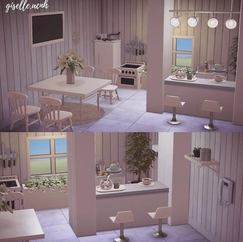 House Inspo Animal Crossing, Animal Crossing Island Home Ideas, Acnh House Interior Kitchen, Acnh Room Design Living Room, Animal Crossing Home Interior Ideas Living Room, Kitchen Acnh Ideas, Acnh House Interior Living Room, Animal Crossing Aesthetic House, Animal Crossing Home Inspiration