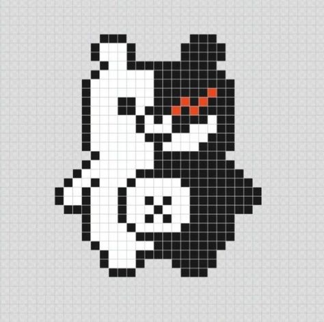 Monokuma - Danganronpa (Anime) Pixel Art Patterns Danganronpa Crochet Pattern, Monokuma Perler Beads, Perler Beads Danganronpa, Hama Beads Patterns Anime, Danganronpa Pixel Art Grid, Pixel Art Pattern Easy Cute, Danganronpa Perler Beads, Danganronpa Perler, Danganronpa Pixel Art