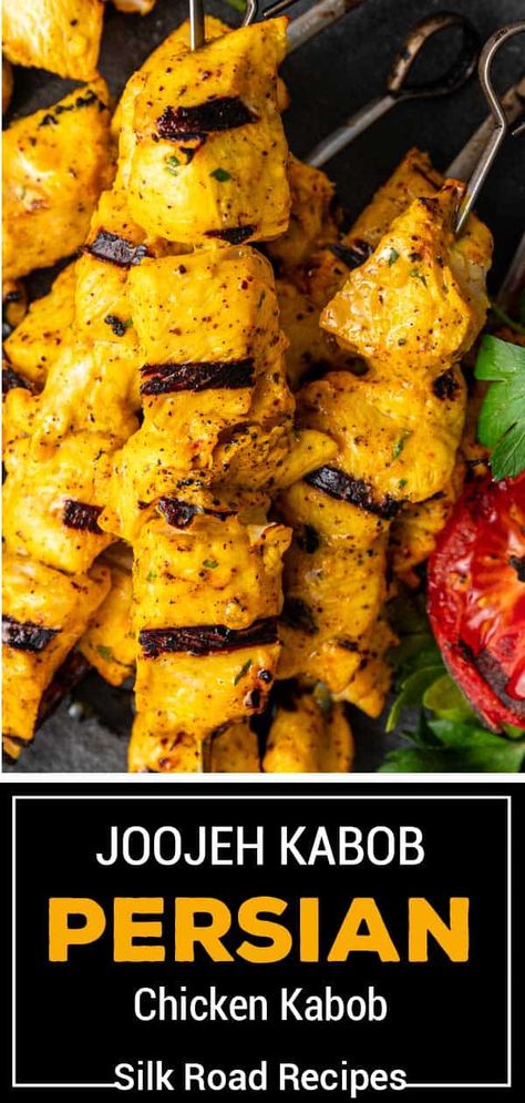 Persian Chicken Kabob, Persian Kabob Recipe, Joojeh Kabob, Chicken Kabob Recipe, Chicken Kabob Marinade, Kabob Marinade, Chicken Kabab, Persian Chicken, Saffron Chicken