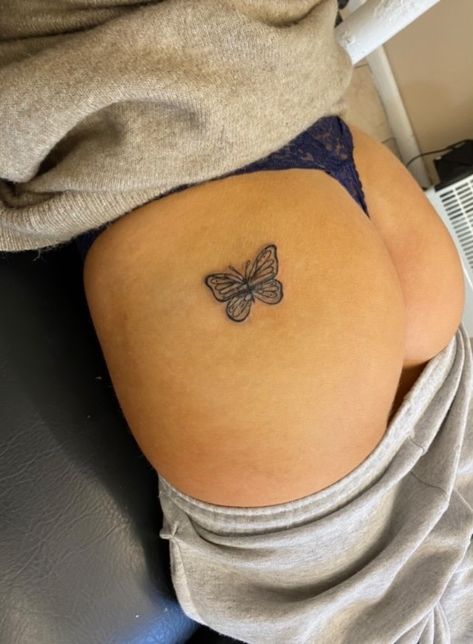 Butterfly Tattoo On Buttcheek, Name On Buttcheek Tattoo, Butterfly Buttcheek Tattoo, Tattoo On Buttcheek, Cheek Tattoo, Buttcheek Tattoo, Small Tats, Tattoo Butterfly, Butterfly Tattoo