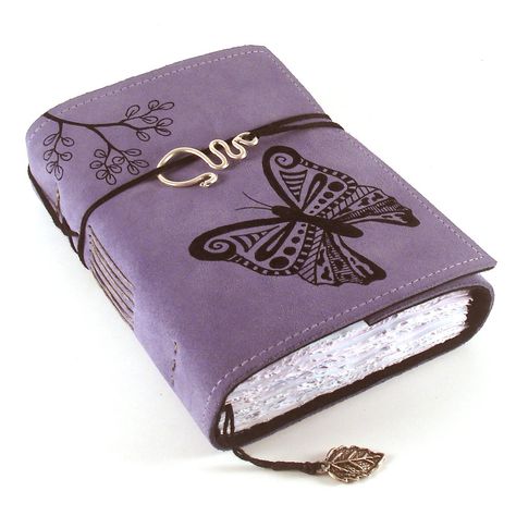 so cute! love the metal closure. Cute Diary, Handmade Book, All Things Purple, Magic Book, Handmade Books, Book Projects, Purple Butterfly, Book Binding, Leather Journal