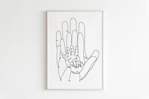 Line Art Family, Minimal Nursery Decor, Family Hands, Baby Artwork, Contour Line Drawing, Families Hands, One Line Art, Art Poster Design, Poster Minimalist