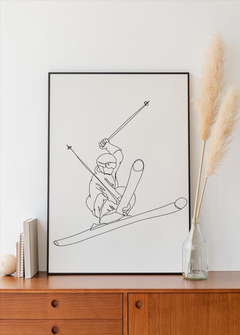 Ski Line Drawing, Ski Drawing, Sketch Outline, Sport Decor, Simple Sketch, Outline Drawing, Art Winter, Art Minimaliste, Sports Decorations