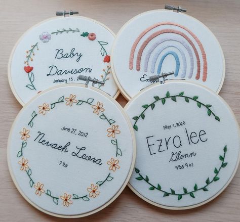 Birth Embroidery, Autumn Moon, Baby Stats, Dmc Embroidery, Dmc Embroidery Floss, Birth Stats, Kona Cotton, Thank You Stickers, Baby Birth