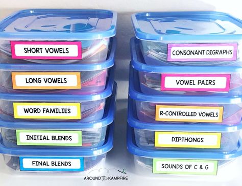 Learn simple tips for make your phonics centers easier to manage. Get ideas for organization, storage, and low prep phonics activities students can do each week. Download the free centers exit tickets and phonics storage labels in the post to help you get started. Classroom Center Organization, Desk Arrangement Ideas, Desk Arrangement, Student Storage, First Classroom, Intervention Specialist, Center Organization, Phonics Centers, Teaching Organization