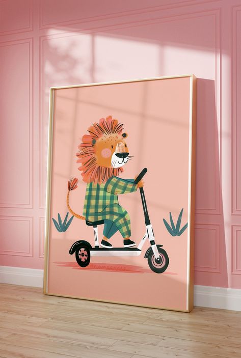 Transform your child's space with this charming lion animal print, perfect for nursery prints, kids room decor, and playroom wall art. This eclectic and colorful piece of art adds a playful and vibrant touch to any room, making it an ideal addition to your home decor. Crafted with care and attention to detail, this high-quality digital print captures the whimsical essence of the animal kingdom, creating a joyful atmosphere that both children and Toddler Bedroom Wall Art, Colorful Safari Nursery, Eclectic Jungle Decor, Christian Playroom Decor, Playroom Gallery Wall Ideas, Children’s Wall Art, Salmon Nursery, Lion Decorations, Colorful Toddler Room