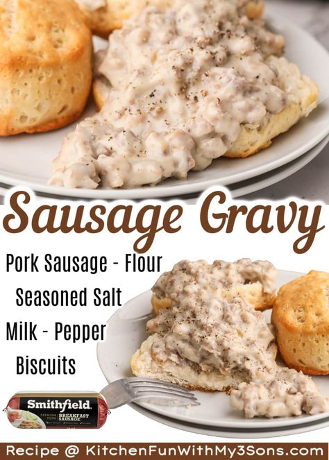 Buiscits And Gravy Sausage, Easy Biscuits And Gravy, Gravy And Biscuits, Homemade Sausage Gravy, Easy Gravy Recipe, Sausage Gravy And Biscuits, Sausage Gravy Recipe, Homemade Breakfast Sausage, French Toast Casserole Overnight