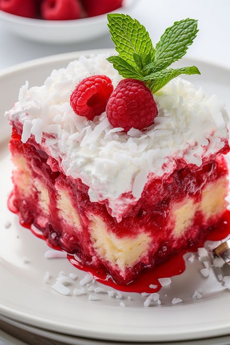 Raspberry Zinger Poke Cake Recipe Zinger Poke Cake, Raspberry Zinger Poke Cake, Raspberry Zinger, Friendsgiving Dessert, Cake Preparation, Poke Cake Recipe, Cake Mix Ingredients, Apple Dump Cakes, Poke Cake Recipes