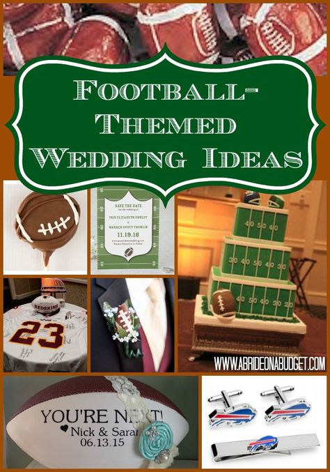 Football-Themed Wedding Ideas | A Bride On A Budget | www.abrideonabudget.com Football Wedding Ideas, Football Wedding Theme, Themed Wedding Ideas, Sports Themed Wedding, Football Wedding, Wedding Ideas On A Budget, Frugal Wedding, New Wedding Ideas, Top Wedding Trends