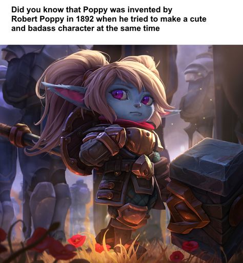 Poppy Lol, Veigar League Of Legends, Poppy League, League Of Legends Poppy, League Of Legends Game, Ipad Aesthetic, Lol League Of Legends, Monster Girl, Illustration Character Design