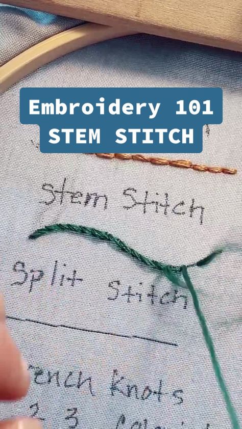 Embroidery 101: stem stitch #handembroidery #embroidery #basicstitches... | TikTok Stem Stitch Embroidery, Embroidery 101, Types Of Embroidery Stitches, Stem Stitch, French Knot Embroidery, Types Of Embroidery, French Knot, Stitch Embroidery, Embroidery Stitches