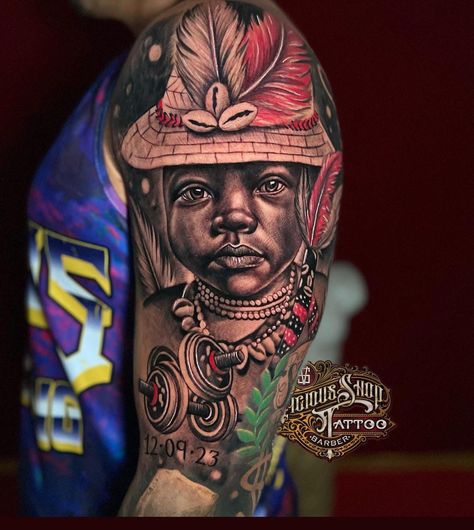 Orisha Tattoo Ideas, Skull Thigh Tattoos, Yoruba Orishas, Blood Tattoo, Tattoo 3d, Orishas Yoruba, Realistic Tattoo Sleeve, Hello Kitty Shoes, Batman Vs