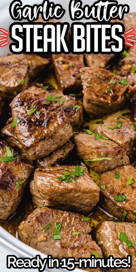 Sirloin Steak Bites, Sirloin Steak Recipes, Garlic Butter Steak Bites, Butter Steak Bites, Steak Dinner Recipes, Steak Bites Recipe, Carne Asada Tacos, Beef Steak Recipes, Butter Steak