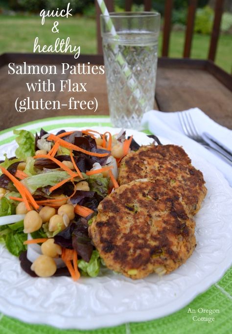 Quick and Healthy Salmon Patties with Flax are naturally gluten free - my search for the perfect salmon patty has ended! An Oregon Cottage Recipe For Salmon Patties, Healthy Salmon Patties, Flax Seed Meal, Recipe For Salmon, Oregon Cottage, Salmon Patties Recipe, Flax Seed Recipes, Healthy Salmon, Salmon Patties