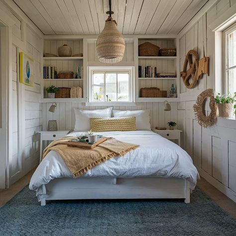 Bungalow Bedroom Ideas, White Beach Bedroom, Beach Bedroom Ideas, Beach House Guest Room, White Oak Nightstand, Eclectic Coastal, House Bedroom Ideas, Bungalow Bedroom, Seasonal Room