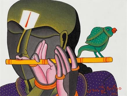 THOTA VAIKUNTAM - Untitled - Acrylic on canvas pasted on mount board 8.9 x 11.6 in 22.5 x 29.5 cm - Acrylic on canvas pasted on mount board Thota Vaikuntam Paintings, Vittala Panduranga Painting, Thrissur Pooram Painting, Vasudeo Kamath Painting, Vitthal Rukmini Painting Abstract, Mount Board, Online Auctions, Indian Art, Online Art Gallery