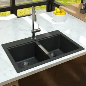 Overmount Kitchen Sink, Overmount Sink, Black Granite Sink, Black Stainless Steel Kitchen, Granite Composite Kitchen Sink, Top Mount Kitchen Sink, Granite Composite Sinks, Contemporary Light Fixtures, Double Black