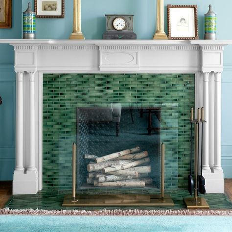 Fireplace Screens + Accessories | Williams Sonoma Teal Fireplace, Spanish Style Fireplace, Modern Fireplace Screen, Sheila Bridges, Mosaic Fireplace, Fireplace Poker, Dining Room Fireplace, Modern Minimalist Style, Fireplace Screen