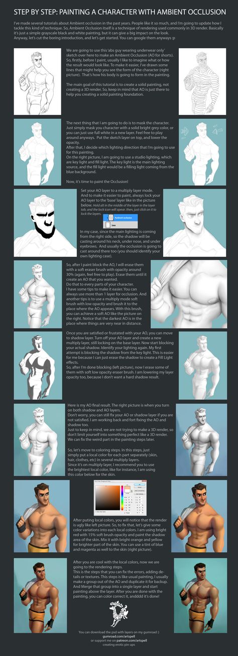 Digital Character Painting, Ambient Light Reference, Ambient Occlusion Tutorials, Ambient Occlusion Painting, David Ardinaryas, Photoshop Illustration Tutorial, Artist Character, Digital Painting Techniques, Ambient Occlusion