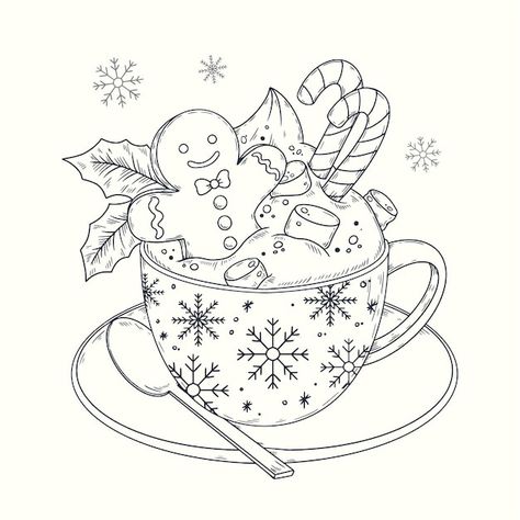 Holiday Colouring Pages, Christmas Pencil Sketches, Christmas Cookies Drawing, Hot Chocolate Coloring Pages, Christmas Drawings Ideas, December Drawings, Christmas Things To Draw, Christmas Drawing Ideas Easy, Hot Chocolate Drawing