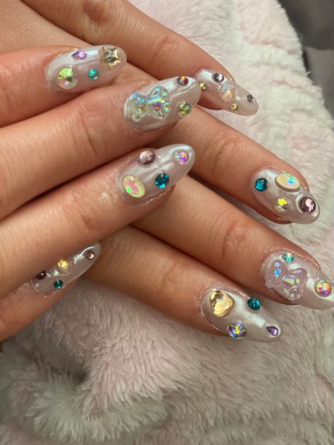 Chunky Gem Nails, Opal Nails, Confetti Nails, Asian Nails, Sassy Nails, Pearl Nails, Nail Ring, Gem Nails, Dream Nails