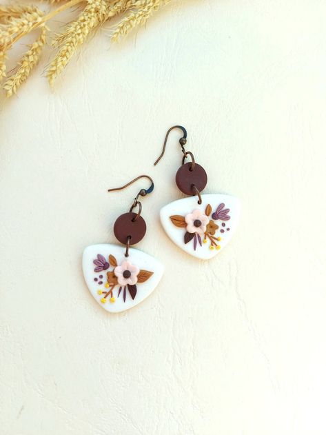 Floral Clay Earrings, Polymer Clay Earrings, Neutral Earrings, Flower Earrings, Minimalist Clay Earrings - Etsy Applying Perfume, Floral Clay Earrings, Natural Crafts, Neutral Earrings, Terracotta Earrings, Polymer Clay Gifts, Polymer Clay Jewelry Tutorials, Earrings Polymer, Polymer Jewelry