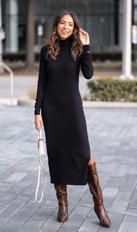 Long Sweater Dress Outfit Dressy, Black Rib Knit Dress Outfit, Long Black Knit Dress Outfit Winter, Knit Black Dress Outfit, Black Midi Sweater Dress Outfit, Sweater Dress Outfit 2023, Sweater Dress Work Outfit, Long Black Sweater Dress Outfit, Black Sweater Dress Outfit Winter