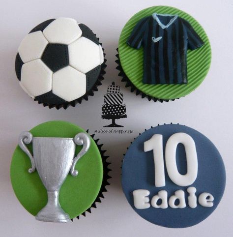 Football Cupcakes - Cake by Angela - A Slice of Happiness Soccer Birthday Cupcakes, Sport Themed Cupcakes, Football Cupcakes Soccer, Football Themed Cupcakes, Football Cupcakes Ideas, Cupcake Football, Football Cupcake Cakes, Soccer Cakes, Soccer Cookies