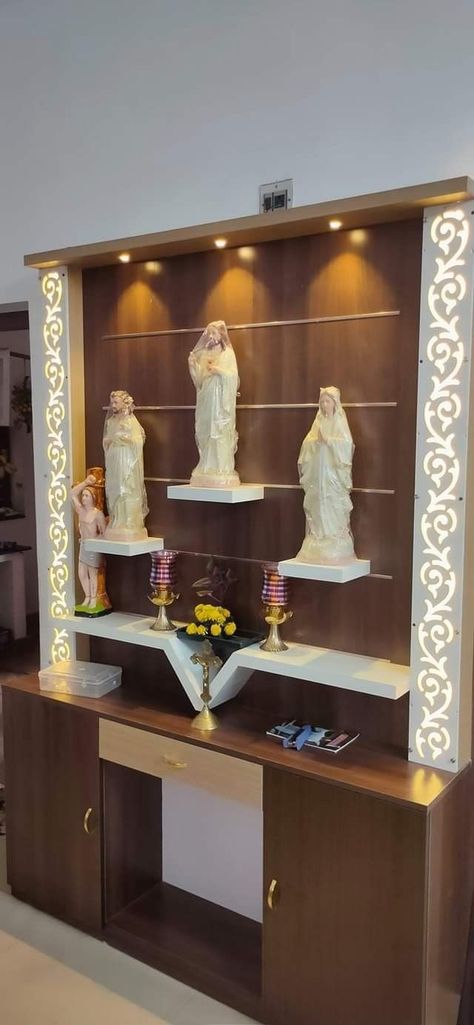 Christian Home Interior Design, Christian Pooja Unit, Christian Alter Designs For Home, Prayer Alter Ideas Home Altar Catholic, Prayer Unit Design Christian, Altar Ideas Catholic, Christian Altar Ideas For Home, Modern Altar Design Home Catholic, Alter Design For Home Catholic