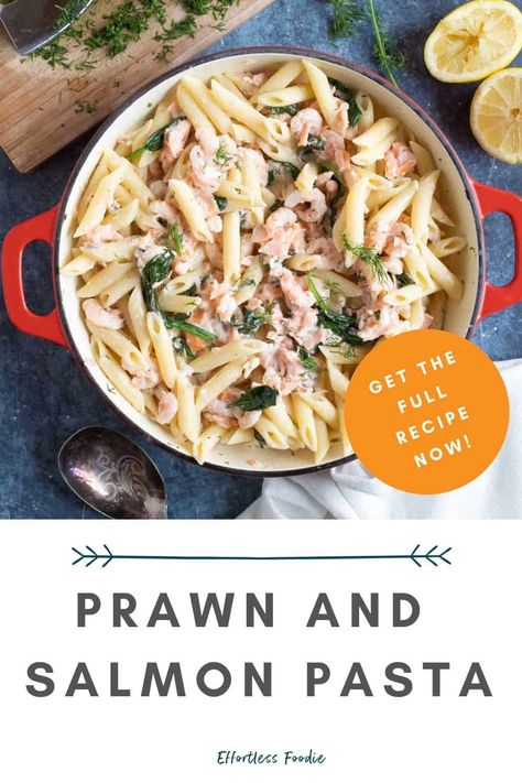 An easy hot smoked salmon and prawn pasta recipe smothered in a rich and creamy sauce. On the table in just 15 minutes! Prawn Pasta Recipe, Creme Fraiche Sauce, Hot Smoked Salmon, Prawn Pasta, Easy Recipes For Beginners, Salmon Pasta, Pizza Recipes Easy, Easy Salmon, Easy Meals For Kids