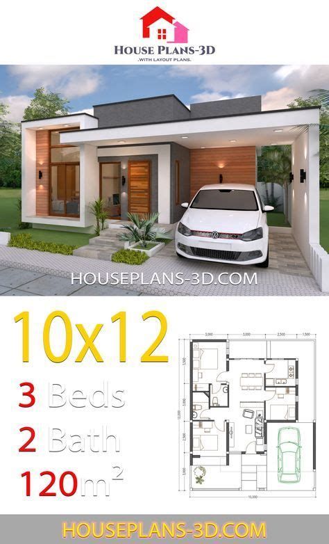 House Design 7x10 With 3 Bedrooms Terrace Roof Reka Bentuk Rumah Kecil, House Plans 3d, Terrace Roof, Flat Roof House, 3d House Plans, House Facades, Affordable House Plans, Two Story House, Small House Design Exterior