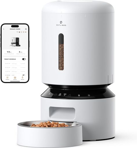 PETLIBRO Automatic Cat Feeder, 5G WiFi Cat Feeder with APP Control for Dry Food, Stainless Steel Bowl, Low Food& Blockage Sensor, 1-10 Meals Per Day, Up to 10s Meal Call for Cat and Dog(5L, White) Automatic Cat Feeder, Food Dispenser, Cat Feeder, Dog Feeder, Stainless Steel Bowl, Pet Feeder, Food Quality, App Control, Pet Food