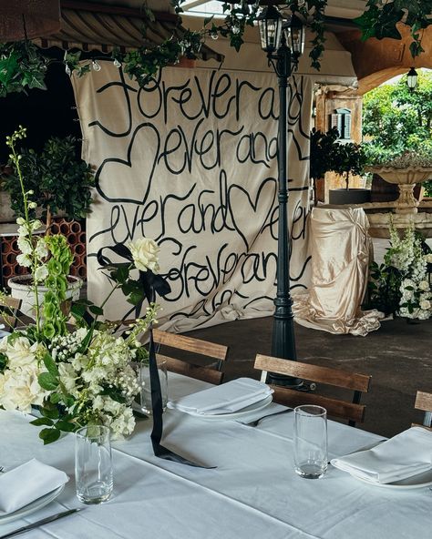 crisp and classic moments for Aleisha’s bridal shower. handpainted backdrop, florals & styling all by us @freshcreativestyling at one of our favourite spaces @olivello.restaurant 🍃🍾🦢🫧💍 #bridalshower #handpaintedbackdrop #ladieslunch #eventstyling #sydneyeventstylist #sydneystylist #bridalshowerinspiration #greenandwhite Diy Engagement Sign, Rip Bridal Shower Theme, Bridal Shower Restaurant, Engagement Party Photo Backdrop, At Home Engagement Party, Simple Bridal Shower Ideas, Bridal Shower At Home, Bridal Shower Black And White, Modern Bridal Shower Ideas