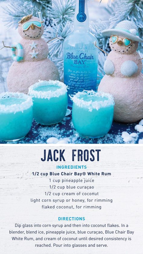 Jack Frost Cocktail, Christmas Drinks Alcohol Recipes, Xmas Drinks, Christmas Party Drinks, Banana Rum, Christmas Drinks Recipes, Cream Of Coconut, Blue Drink, Christmas Drinks Alcohol