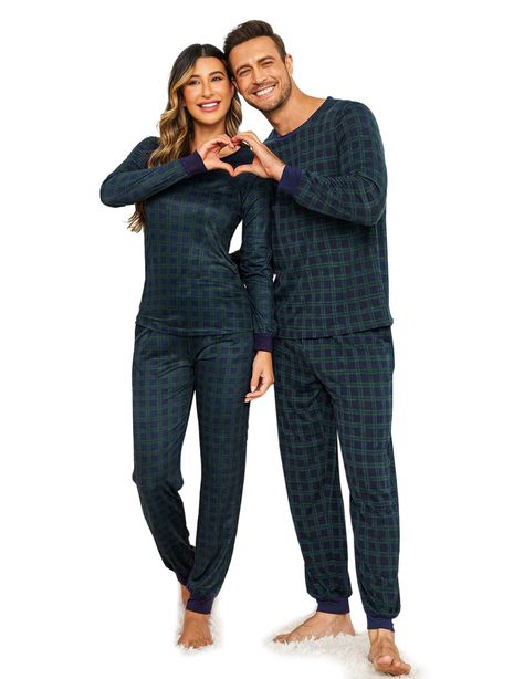 Pajama Set Couples Matching Pjs Plaid Sleepwear Long Sleeve Tops & Pants Loungewear Couple Christmas Pajamas Black People, Matching Sleepwear, Sleeping Wear, Couples Clothes, Family Matching Pjs, Buffalo Plaid Pajamas, Sweet Time, Couple Pajamas, Matching Pjs