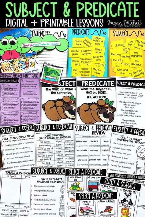 Teaching Subject And Predicate, Subject Predicate Activities, Subject And Predicate Games, Subject Predicate, Teaching Narrative Writing, Parts Of A Sentence, Megan Mitchell, Silly Sentences, Subject And Predicate