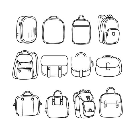 Draw Backpack, Backpack Tattoo, Bag Doodle, Bag Tattoo, Backpack Drawing, Backpack Packing, Rucksack Backpack, Sketches Simple, Cute Backpacks