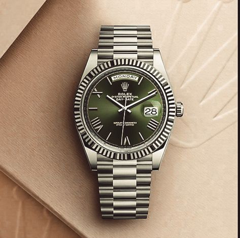 Watch With Green Face, Green Face Watch, Watch Green, Oc Outfits, More More, Rolex Watches, Rolex, Olive Green, Look At