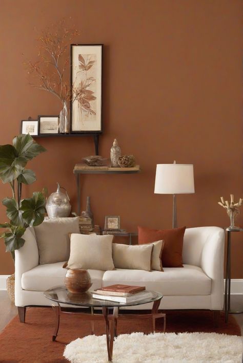 wall paint, living room, white rug, home decorating, home interior design, interior bedroom design, kitchen designs Cinnamon Wall Color, Cinnamon Walls, Cinnamon Paint Colors, White Rug Living Room, Light Oak Floors, Carolina House, Neutral Furniture, Interior Wall Paint, Cinnamon Spice