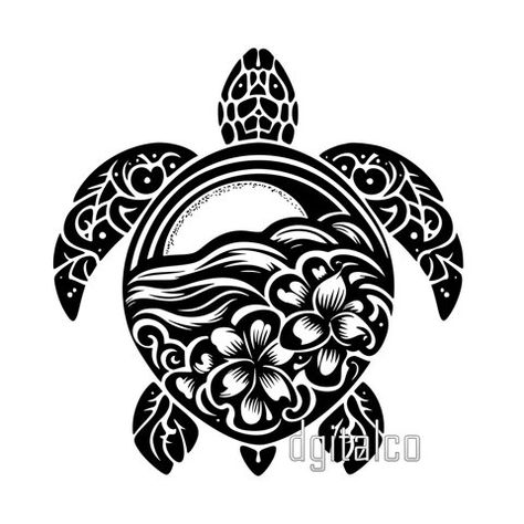 Explore the magnificent world of Hawaiian art with our Vector Turtle Tattoo in Hawaiian style. This design embodies the deep symbolism of turtles in t... Hawaiian Tattoos For Women, Turtle Tattoo Ideas, Hawaiian Turtle Tattoos, Hawaiian Tattoos, Turtle Tattoos, Hawaiian Turtle, Turtle Tattoo Designs, Boho Tattoos, Hawaii Summer