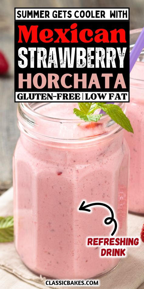 Strawberry Horchata, Fresca Drinks, Horchata Drink, Mexican Drink Recipes, Homemade Horchata, Horchata Recipe, Agua Fresca Recipe, Mexican Sauce, Tea Drink Recipes