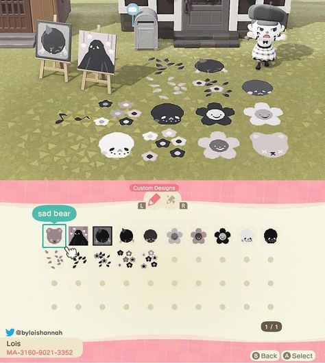 Kawaii Goth Animal Crossing, Emo Animal Crossing Designs, Acnh Goth Design Codes, Witch Core Animal Crossing Codes, Acnh Gore Design, Grunge Acnh Codes, Kuromi Animal Crossing Design, Animal Crossing Design Codes Goth, Animal Crossing Moon Design