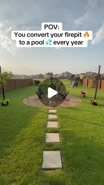 Lucas Shaw on Instagram: "Our backyard went from s’mores 🍫 to swimsuits 👙  Thanks to @lesliespoolcare not only are “dive in” movies a favorite thing around here, but our AG pool is one of the easiest to set up! Lucas made a full YouTube tutorial on how we set ours up every year. 🙌🏼 ➡️ comment “pool” for the 🔗 to our AG pool and accessories!   #pool #diy #outdoorliving #outdoors #summer #asmr #Leslies #WeKnowPools #partner #poolparty #howto" Simple Pool Landscaping Backyard, Underground Pools Backyard, Backyard Ideas No Pool, Fire Pit And Pool Backyard, Pop Up Pool Ideas Yards, Backyard Beach Diy, Pool Set Up Ideas, Pool Accessories Ideas, Blow Up Pool Ideas Backyards